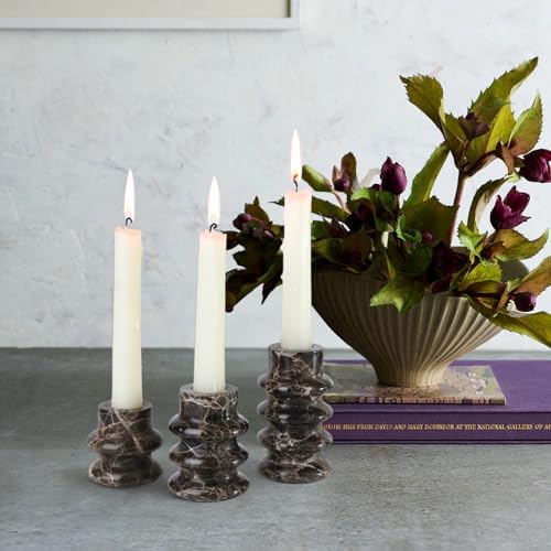 Vixdonos Marble Candle Holder Set of 3 Taper Candle Candlestick Mantle Candle Stand for Home Decor,Wedding,Party and Table Centerpieces(Brown) - Image 5