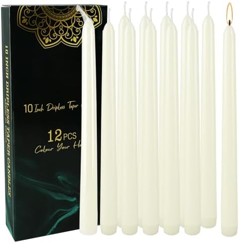 12 Pack Ivory Taper Candles 10 Inch, Dripless Smokeless Unscented Hand Poured Tall Candlesticks, 8-Hour Long Burning for Home Decor, Weddings, Christmas & Special Occasions - Image 2