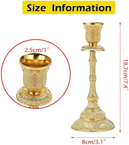 OwnMy Set of 2 Gold Taper Candle Holders Vintage Metal Candlestick Holders - Image 3