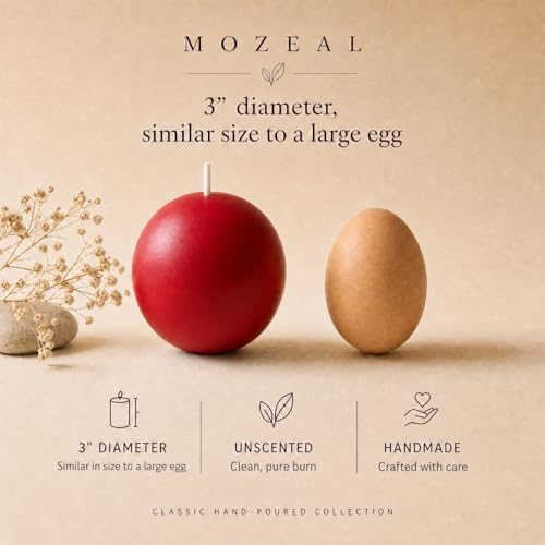 MOZEAL Hand-Poured, 3 Inch Red Round Ball Candles - Elegant Red Round Pillar Candles Set of 3, Dripless, Unscented, Smokeless, Ideal for Valentine's Day and Christmas. - Image 3
