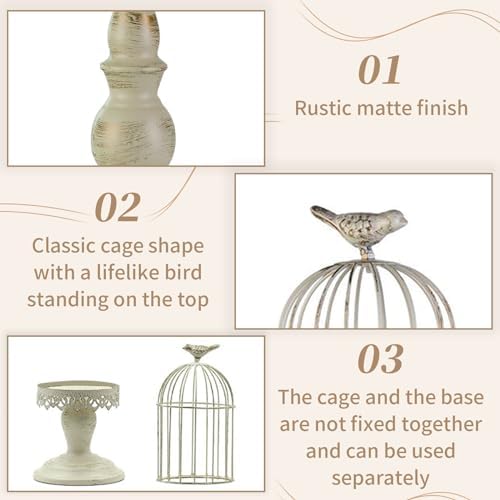 Sziqiqi Birdcage Candle Holders Decorative Set of 2，Distressed Ivory - Image 4