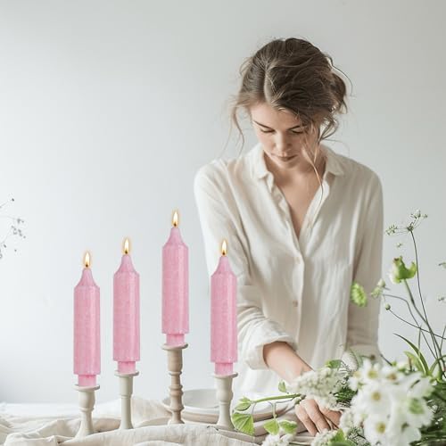 Pink Crystal Short Taper Candle Sticks Dripless Tapered Candles for for Holiday Wedding Party Wax Unscented Dinner 6 inch Set of 4 - Image 2