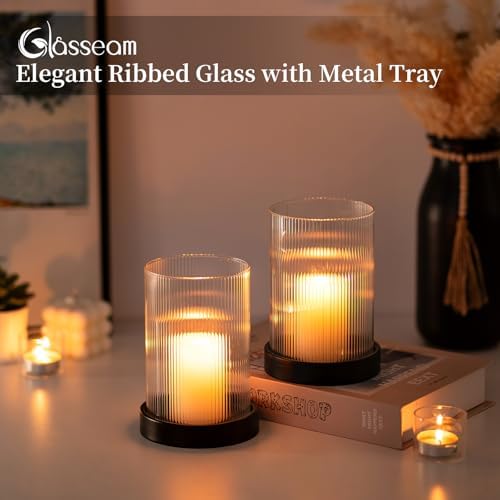 Glasseam Hurricane Candle Holder 2Pcs Black Candle Tray with Glass Cylinder - Image 3