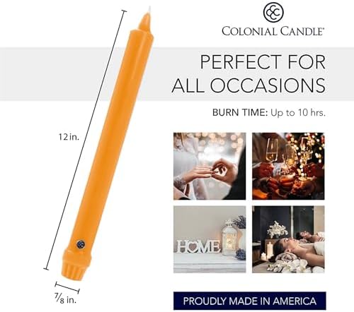 Colonial Candle Unscented Taper Candle, Classic Collection, Caramel, 12 in, Pack of 12 - Up to 10 Hours Burn - Image 3