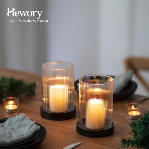 Hewory Hurricane Glass Candle Holders, Pillar Black Candle Holders Set of 2 - Image 3