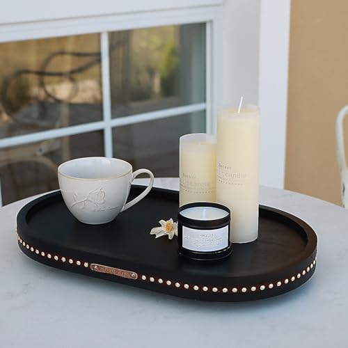 Decor Decorative Round Tray 11.81in for Home Decor for Coffee Table Farmhouse Kitchen Table Living Room Bathroom Centerpiece Tray Decor Oval Black - Image 5
