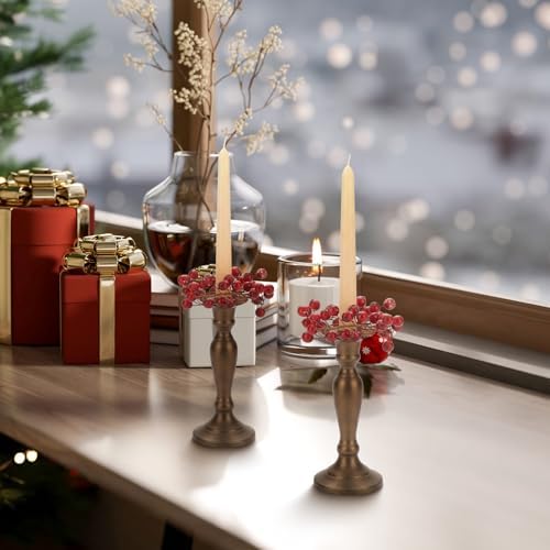 Daifunli 2 Pcs Christmas Frosted Red Berry Candle Ring Artificial Berry Wreaths for Pillar 1.25 Inch Candles Holder for Winter Christmas Country Wedding Kitchen Table Centerpiece Decor - Image 4