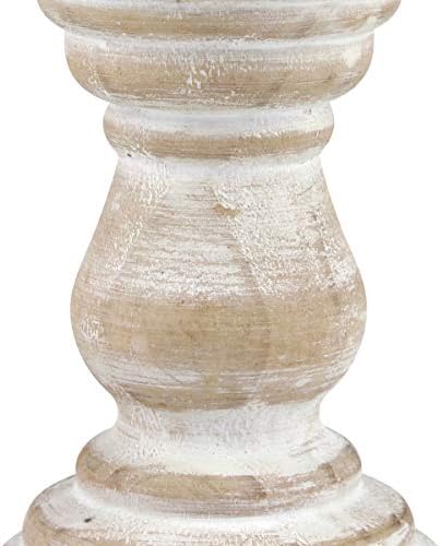 Stonebriar Antique White Wooden Pillar Candle Holder, Vintage Seaside Pillar Stand for Dining Table Centerpiece, Coffee Table, Mantel, Or Any Table Top, Medium - Image 4