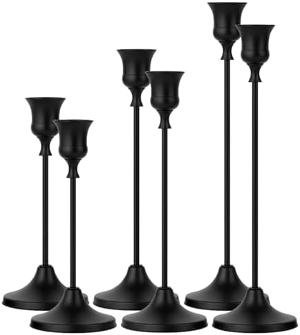 2 Sets(6 Pcs) Black Tapered Candle Holder,Candlestick Tall Metal Candlestick Holders for Table Centerpiece Home Decor for Wedding Fireplace Mantel Housewarming Gift Fits 3/4 Inch Thick Candles by Unknown