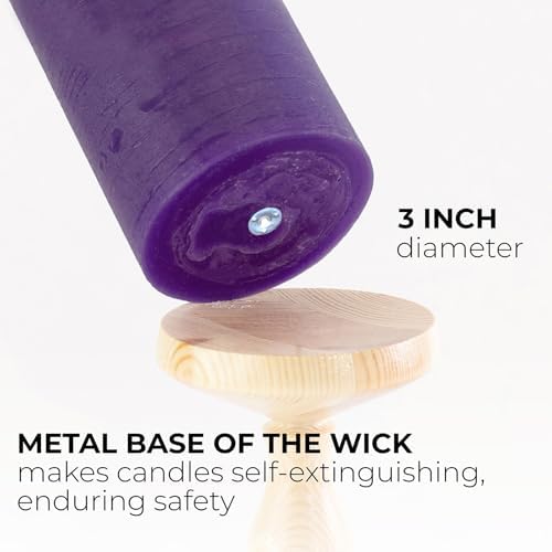 CANDWAX 3x3 Pillar Candles Set of 3 - Rustic Unscented No Drip Purple Candles for Home Decor, Weddings, Centerpieces - Image 2