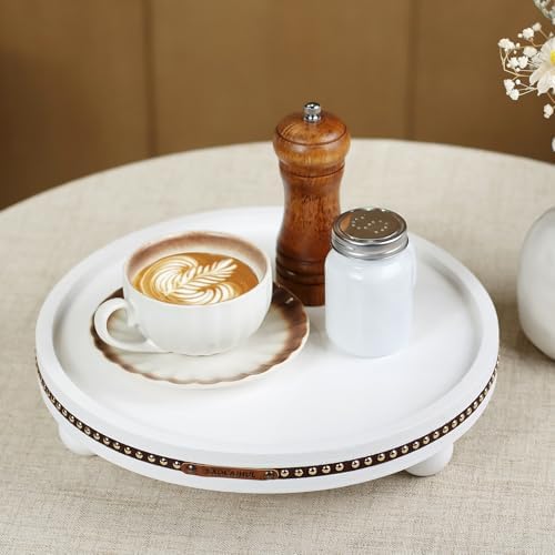 Farmhouse Decorative Round Tray, 11.81 Inch, Versatile Centerpiece Tray for Coffee Table Kitchen Living Room Bathroom, Home Decor Accent White - Image 4