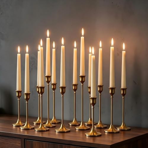 NUPTIO Gold Candlestick Holders Bulk: Solid Aluminum Set of 15 by Nuptio