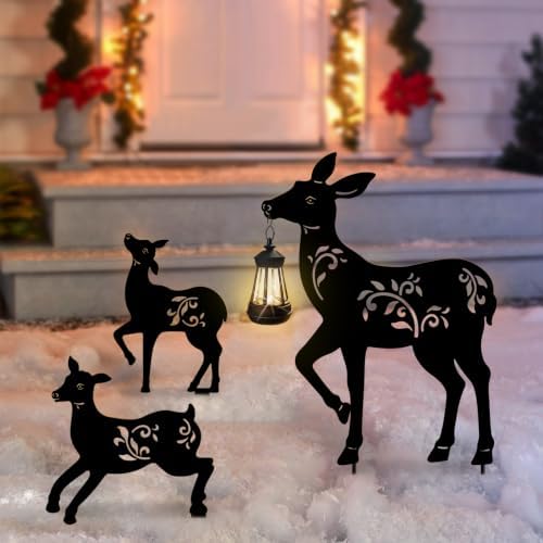 Solar Christmas Decorations Outdoor,3 Pack Metal Deer Silhouette Yard Stake by HokfirmHomeDecorGarden