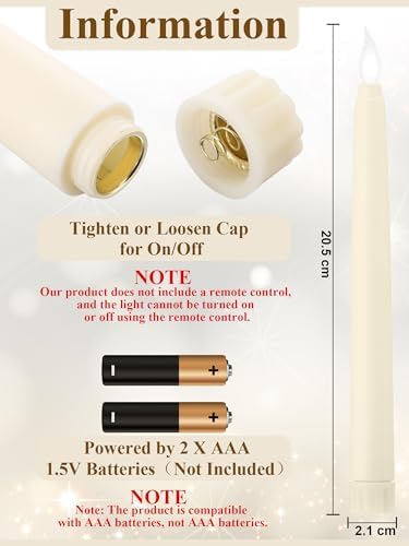 Treela Battery Operated LED Taper Candles,Basic,8 Inch,Ivory - Image 2