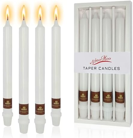 NJAO HOO White Candlesticks 10 Inch Handmade Dripless Taper Candles Unscented Colored Candle Set - Up to 9-11 Hours Burn, Pack of 4 by NJAOHOO