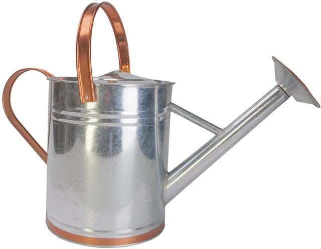 Plexon 2 Gallon Copper/Silver Galvanized Steel Watering Can, 9.5" D x 20.5" W x 14.5" H