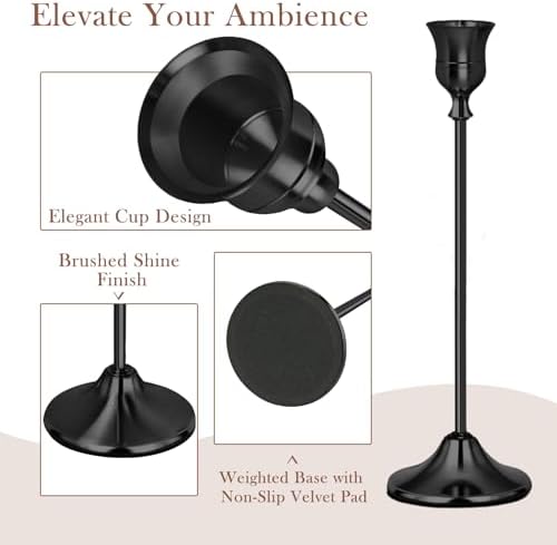 Black Candlestick Holders Set of 3 Weighted Stable Base - Image 5