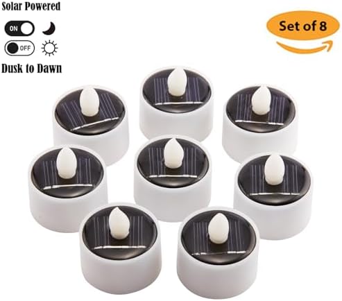 Solar Tea Lights Outdoor Waterproof, 8pcs Rechargeable Dusk to Dawn Little Solar Votive Candles, Flameless Flickering Small Light for Lantern Window DIY Chandelier Patio Deck Garden Decor (Warm White) - Image 2