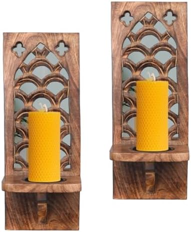 Wall Candle Sconces Set of 2, 16 Inch–Natural Burnt Finish by HomebiaDesigns