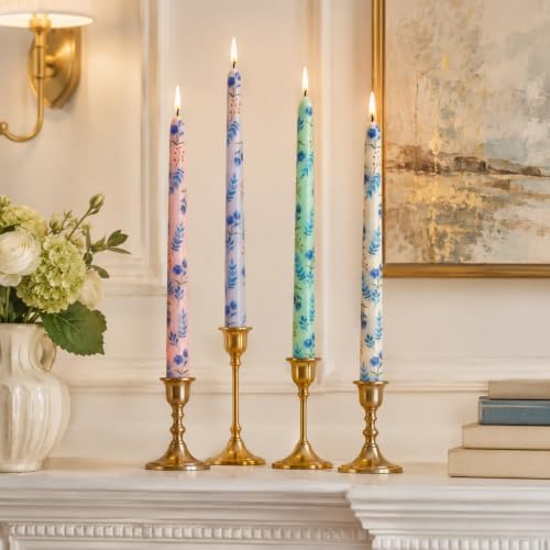 Floral Taper Candle Dripless Candlesticks - 4pcs Handmade Twisted Candles Long Candle Sticks 10inches Flower Tapered Candles for Home Party Wedding Restaurant Holiday Decor,PURFLW - Image 6