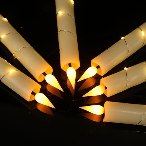 GenSwin Flameless Taper Candles with Remote Timer and String Lights Ivory - Image 3
