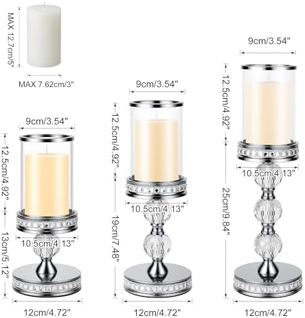 12.4" Tall Hurricane Candle Holder, Pillar Candle Holders with Glass Sleeve - Image 3