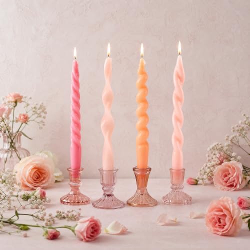 4 Pack Twisted Taper Candles Unscented Dripless Spiral Candlesticks Smokeless Swirl Wax Colorful Decorative Candle Sticks for Wedding Dinner Party Home Decor (Pastel Pink Yellow, 7.8 inch) by Unknown