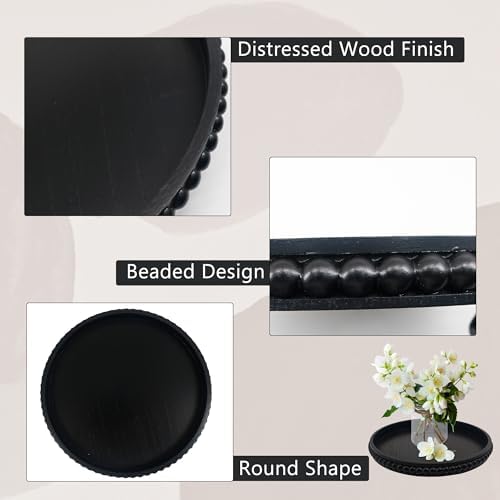 Coffee Table Tray : 12in Decorative Tray Ottoman Black Round Wood for Coffee Table Decor,Candle Holder Trays Vintage Centerpiece Farmhouse for Decor Countertop Home Decor Accessories - Image 6