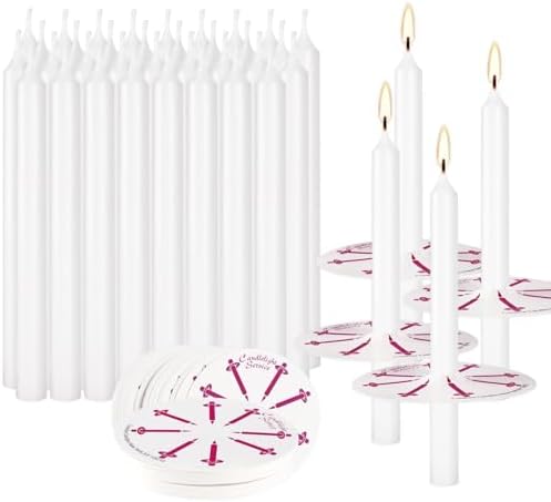 100 Pieces Church Candles- White Taper Candle Unscented with Drip Protectors-for Church Congregational Christmas Vigil-5 Inch Tall x 1/2 Inch Diameter - Image 2