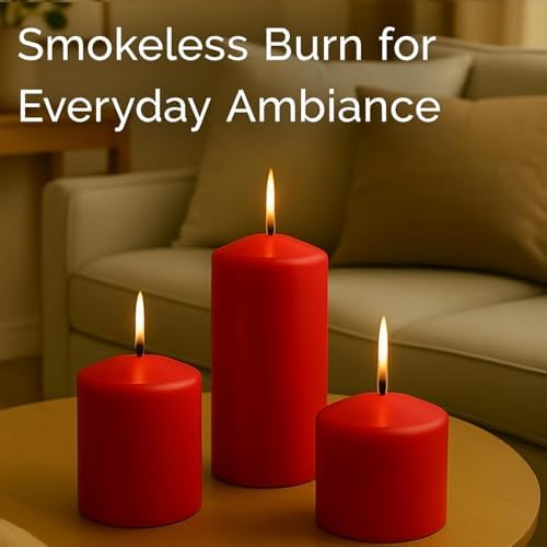 Stonebriar Unscented Pillar Candles – 80 Hour Burn Time, Long-Lasting Wax Candles for Weddings, Holidays, Home Décor & Special Events, Pack of 6, Red, 3" x 8" - Image 4