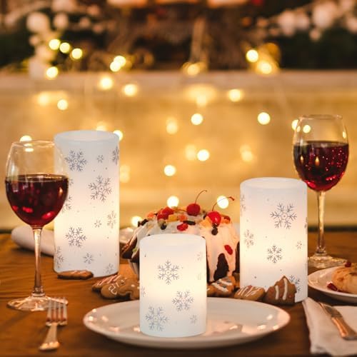 Christmas Snowflake LED Flameless Pillar Candles Battery Operated Timer - Image 3