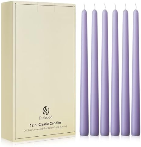 New Burning Formula Unscented Dripless 12-Inch Taper Candles Set of 12 - Lavender, for Wedding, Dinner - Smokeless, Long Burning - Hand Poured, Colored Tall Candlesticks - Lavanda by Unknown