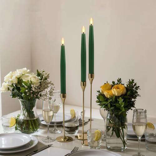 GenSwin Flameless Taper Candles with Remote Timer, Real Wax LED Flickering Candlesticks Battery Operated 3D Wick for Wedding, Party, Home(Christmas Green, 9.84", Set of 2) - Image 4