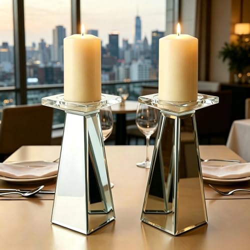GIMORRTO Pillar Candle Holders 2 Sets Tabletop Decor for Wedding, Church, Fall, Holiday DéCor, Table Centerpiece Decoration. … (7 inch) by GIMORRTO