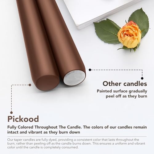 New Burning Formula Unscented Dripless 12-Inch Taper Candles Set of 12 - Cocoa Brown, for Wedding, Dinner - Smokeless, Long Burning - Hand Poured, Colored Tall Candlesticks - Marrón Cacao - Image 3