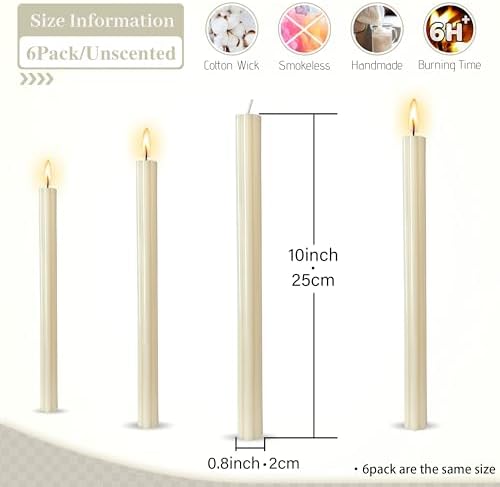 10inch Tall Taper Candles - 6PCS Unscented Smokeless Candlesticks for Holiday Party Gift Holiday Dinner Table Decorations - Warm Ivory - Image 5