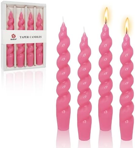 7.5 Inches Spiral Taper Candles Colorful Twisted Candle Dripless Long Candles, Handmade Candlesticks for Wedding Dinner Decor, Set of 4(Berry Hot Pink) by FCMSHAMD
