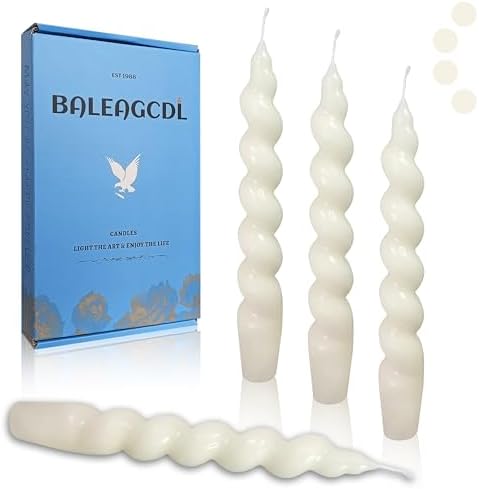 Smokeless Short Candles Elegant Ivory Twisted Spiral Candles 7.5 Inch Unscented Candlesticks Handmade Taper Candles 4 Pcs for Holiday Gifts Romantic Dinner Decoration by BALEAGCDL