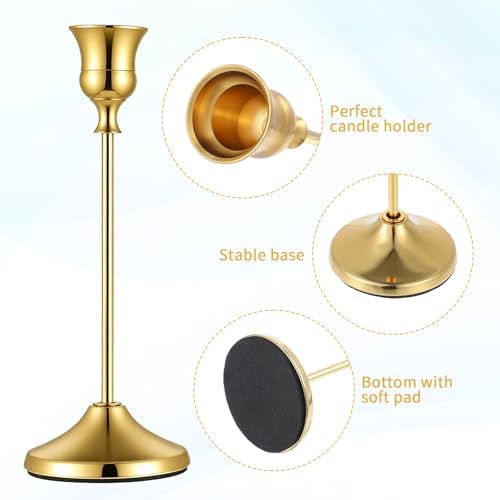 12 PCS Gold Metal Taper Candle Holders Bulk, Candlestick Holders, 7cm Diameter Taper Candle Holder Bulk for Table Centerpieces Candlesticks for Wedding Christmas Home Party Table Decor-23/19/16cm - Image 5