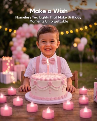 Homemory 24-Pack Pink Remote Flameless Battery Tea Light Candles, 400+ Hrs - Image 5