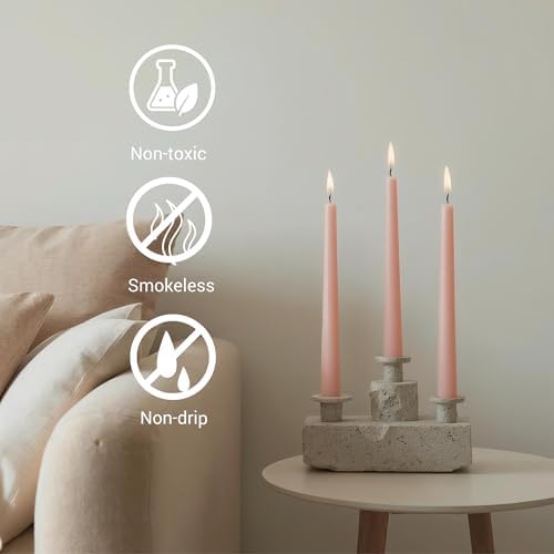 Tapered Dinner Candles, Pack of 6 – Soy & Paraffin Wax Blend, 10-Inch Dripless Taper Candles with 7-Hr. Clean Burn – Smokeless Unscented Tapers for Weddings, Dinner Tables & Home Decor – Blush Pink - Image 4