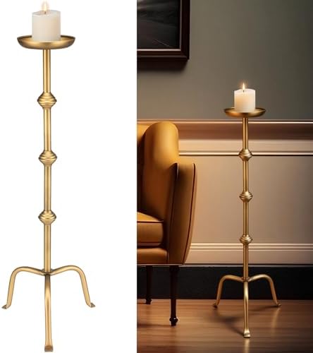 Mumufy 1 Pcs Metal Tall Floor Candleholder Candlestick, 32 Inch, Gold by Mumufy