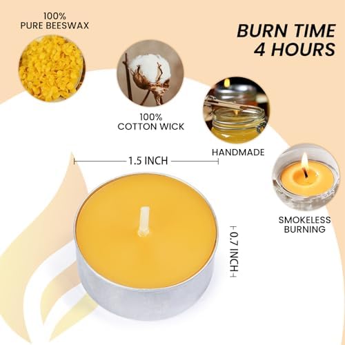 16PCS Beeswax Tealight Candles, Aluminum Cups, 4H Burn, Unscented - Image 3