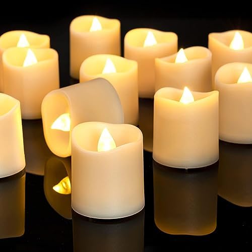 Homemory 24Pack Flameless Votive Candles, 200+Hour Long Lasting Electric Fake Candles, Battery Operated Tealights in Warm White for Christmas, Wedding Decor (Ivory Base, Batteries Included) by Homemory