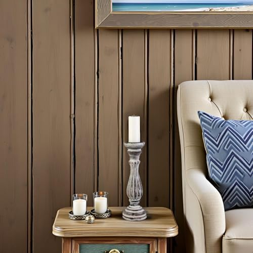 Biedermann & Sons Washed Wooden Pillar Candle Holder, White, 8 Inch Tall, Fits Up to 3 Inch Pillar Candles, Farmhouse Candle Pedestal for Table Decor and Shelves - Image 4