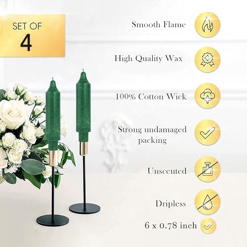 Green Short Taper Candle Sticks Dripless Tapered Candles for for Holiday Wedding Party Wax Unscented Dinner 6 inch Set of 4,Crystal Green - Image 4