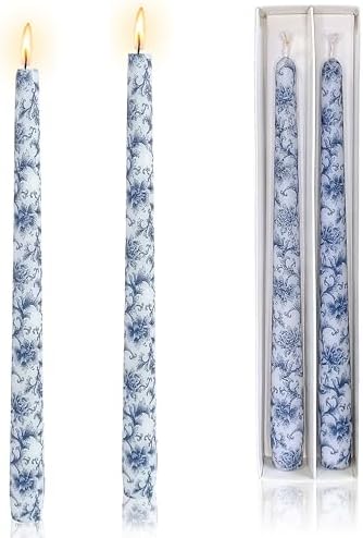 Handmade Printed Candles 10 in Long Candle Sticks Unscented Candle Blue and White Porcelain Pattern Candles for Home Wedding Dinner Holiday Party by XINAOBAOLUO