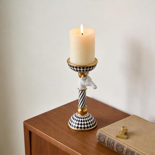 Checkered Animal Candle Holders, Resin Black White Checkered Tiger Head Candlestick Holders, Cute Black-and-White Pillar Candle Stand Home Decorations (Giraffe) - Image 4