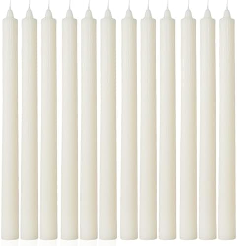 Tall Dripless Taper Candles Ivory Tapered Candlesticks-Smokeless,Unscented,Long Burning-Hand Poured,Colored for Home Decor Wedding, Dinner-10.6inch,Set of 12 by MAITREYA