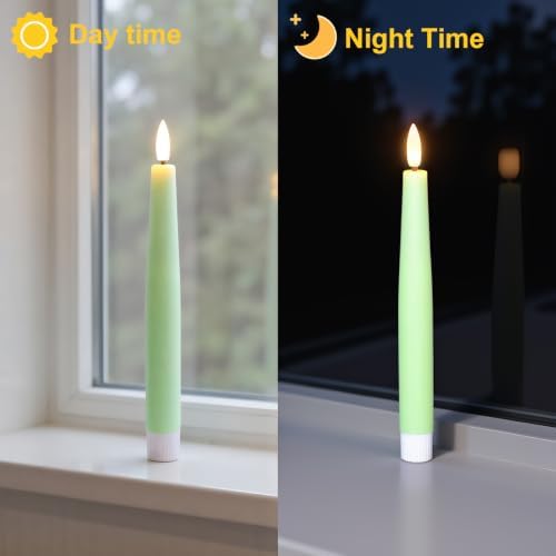 Flameless Taper LED Candles Battery Operated with Remote Timer, Green - Image 5